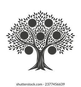 family tree silhouette. big family tree silhouette. black family tree isolated on white background. hand drawn design. vector illustration. Diagram showing generation family tree.