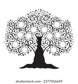 silueta de árbol familiar. silueta de árbol de la gran familia. árbol familiar negro aislado en fondo blanco. diseño dibujado a mano. ilustración vectorial. Diagrama que muestra el árbol familiar de generación.