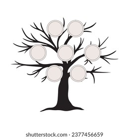 family tree silhouette. big family tree silhouette. black family tree isolated on white background. hand drawn design. vector illustration. Diagram showing generation family tree.