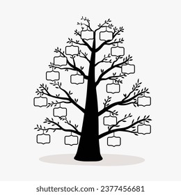family tree silhouette. big family tree silhouette. black family tree isolated on white background. hand drawn design. vector illustration. Diagram showing generation family tree.