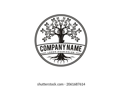 Family Tree Stamp Seal Emblem Oak Banyan Maple logo vector design