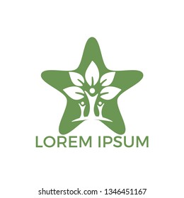 Family tree star shape logo design. Family health logo design template. Family tree logo and plant, family care symbol icon design vector.