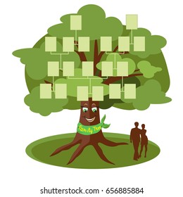 Family tree template with empty frames for photos. Vector illustration.
