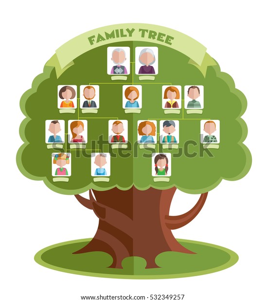 Family tree template with portraits of relatives and place for text on green background vector illustration