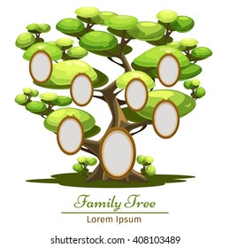 Family Tree. Vector illustration of cartoon style. Tree with foto.