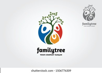 Logotipo de árbol familiar. Plantilla de logotipo que combina la imagen de la persona con la hoja verde que significa Vida saludable, perfecta para la compañía de salud, activista verde, organización benéfica, actividades de la comunidad social. etc.