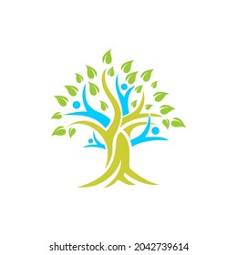 Family Tree Vector Logo Template. This logo combine human with green leaf that means healthy life, perfect for health company, green activist, charity organization, social community activities. etc.