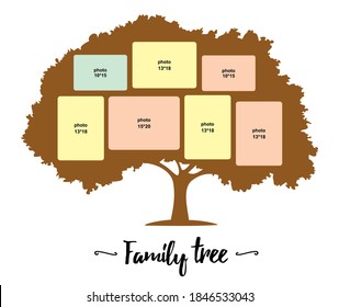 Family tree. Vector silhouette with photo frames. laser cutting template, wall sticker, panel. insert your photo into template collage. Set of photo frames 10*15, 13*18, 15*20.