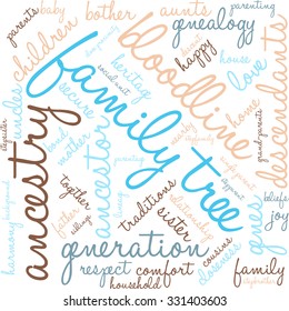 Family Tree word cloud on a white background.  