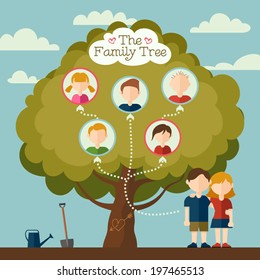 The Family tree of young couple illustration with flat avatars