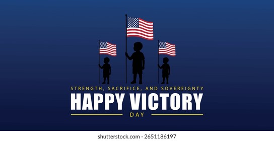 Family Tribute Victory Day Banner with Silhouettes and Flags