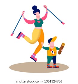 Family Trip Outdoor Activity Flat Card Vector Cartoon Mother Son Hiking Preparing Log for Campfire Illustration Active Pastime Walking Trip Tourism Traveling Sport Recreation Backpacking Motivation