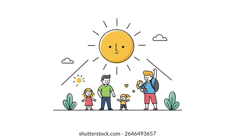 Family trip to the sunshine vector art flat design illustration for web