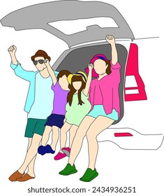 Family Trip Vector Flat Illustration