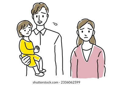 a family in trouble hand drawing illustration, vector