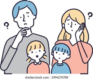 a family with a troubled face simple illustration