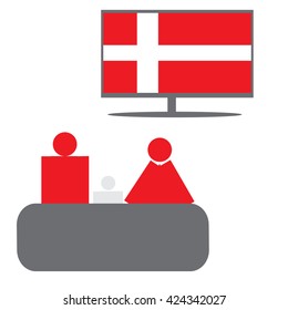 Family and TV. Flag of Denmark.