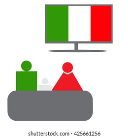 Family, TV and flag Italy.