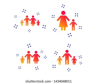 Family with two children icon. Parents and kids symbols. One-parent family signs. Mother and father divorce. Random dynamic shapes. Gradient family icon. Vector
