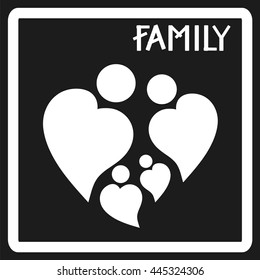Family with two  children, icon , stylized image of a man in the form of heart.  