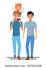 Family two fathers with children holdinh school backpack isolated vector illustration graphic design