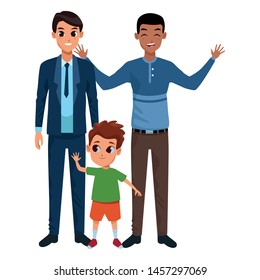 Family two fathers with little boy vector illustration graphic design