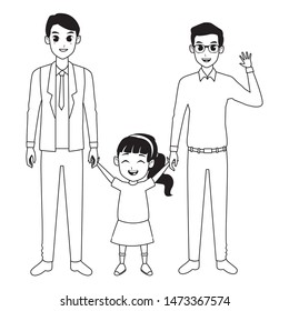 Family two fathers with little daughter smiling vector illustration graphic design