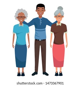 Family two grandmothers with adultt  grandson vector illustration graphic design