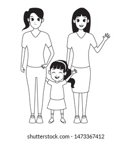 Family two mothers with girl smiling vector illustration graphic design
