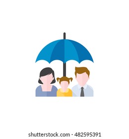 Family umbrella icon in flat color style. protection safety for parents and  kids education