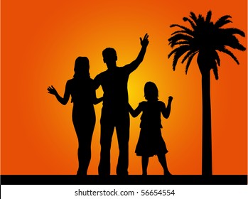 family under the palm