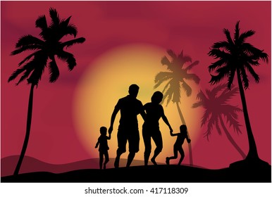Family under the palm trees.