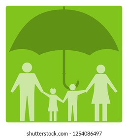 Family under protection. Umbrella protects the family from the external environment. Vector illustration.