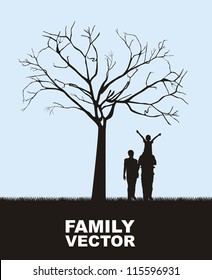 family under tree over sky background. vector illustration