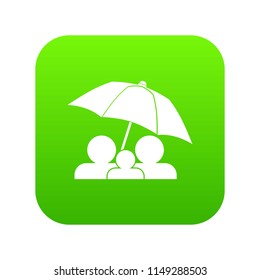 Family under umbrella icon digital green for any design isolated on white vector illustration