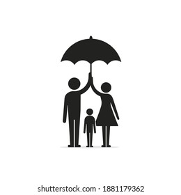 Family under umbrella icon. Safety, protection or insurance concept illustration. Family protection concept.
