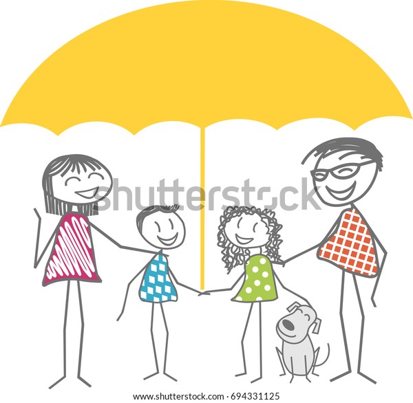 A family under an umbrella to illustrate\
insurance and protection