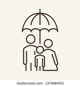 Family under umbrella line icon. Man, woman, child, kid. Protection concept. Vector illustration can be used for topics like safety, financial security, health, life