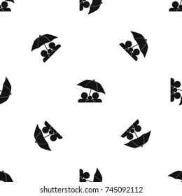 Family under umbrella pattern repeat seamless in black color for any design. Vector geometric illustration