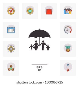 Family under umbrella - Family protect icon. Graphic elements for your design