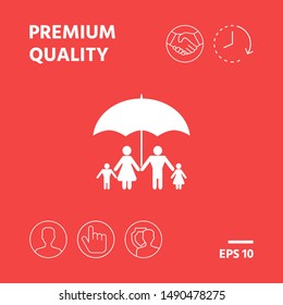 Family under umbrella - Family protect icon. Graphic elements for your design