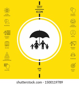 Family under umbrella - Family protect icon. Graphic elements for your design