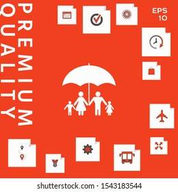 Family under umbrella - Family protect icon. Graphic elements for your design