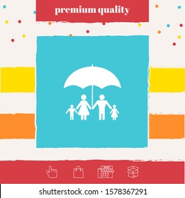 Family under umbrella - Family protect icon. Graphic elements for your design