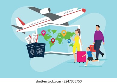 Family vacation air travel 2d vector illustration concept for banner, website, illustration, landing page, flyer, etc