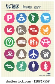 Family and vacation human figures icons set drawn by chalk. Hand drawn vector elements pack isolated on paper