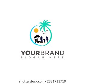 family vacation logo design vector template