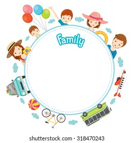 Family Vacation Objects on Round Frame, Holiday, Travel Destination, Journey Trips, Transportation