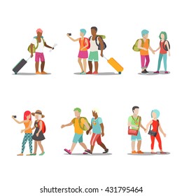 Family vacation people icon set. Man woman children parents fun joy outdoor activity beach play holiday web site vector illustration. Travel tourism active lifestyle creative people collection.