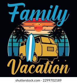 Family vacation summer surfing graphics tshirt design 